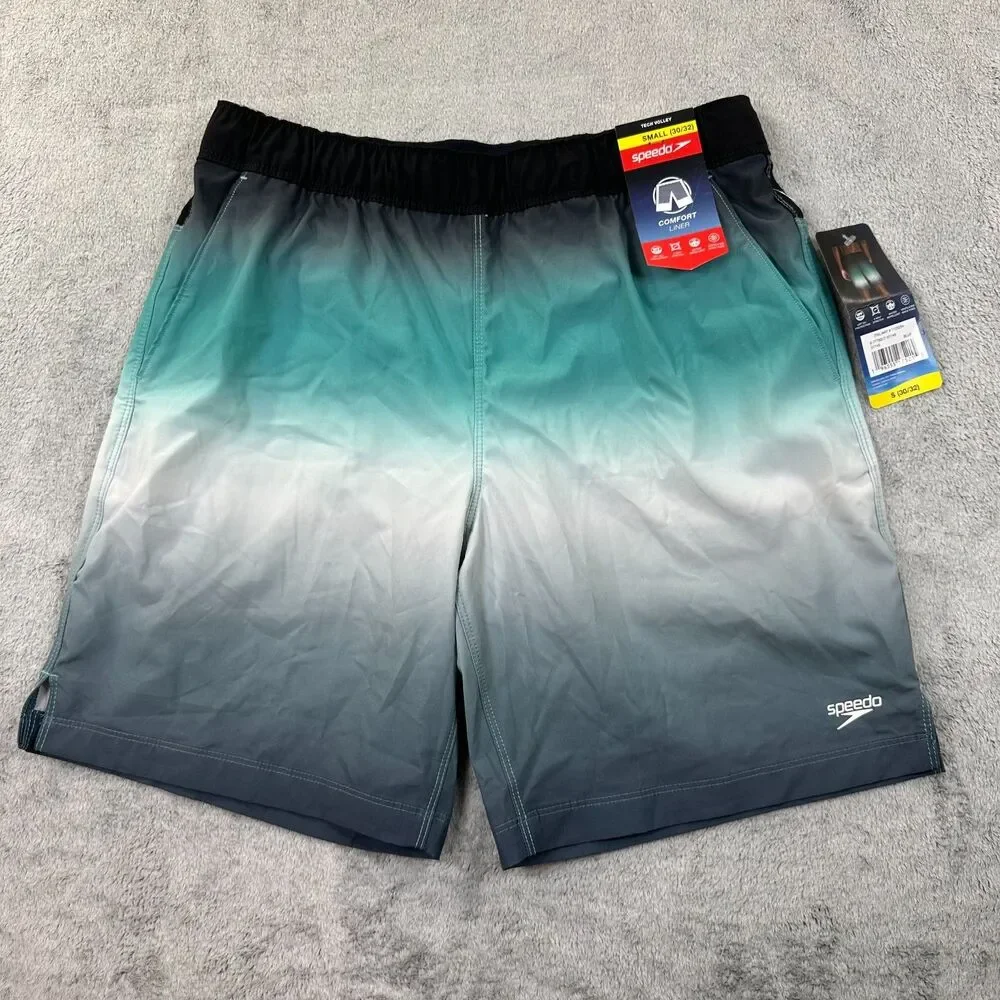 Speedo Men's Swim Trunks Board Shorts Ombré Fade Green Gray 9